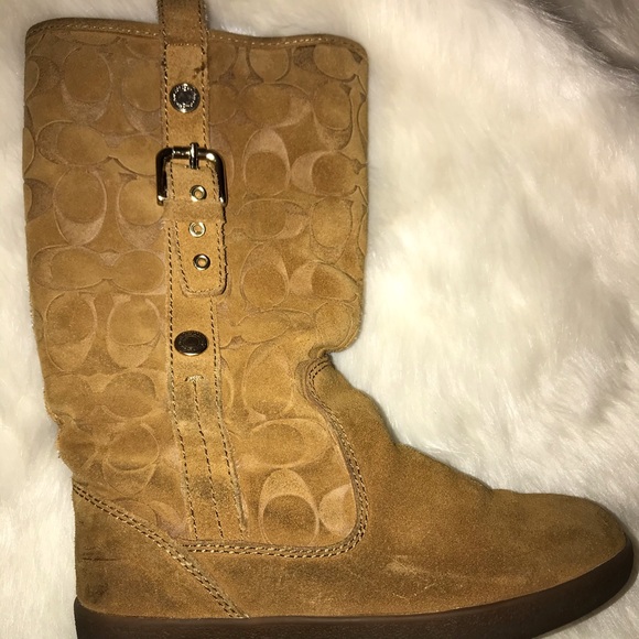 Coach Tullip Signature Suede Boots in Camel - Picture 4 of 8
